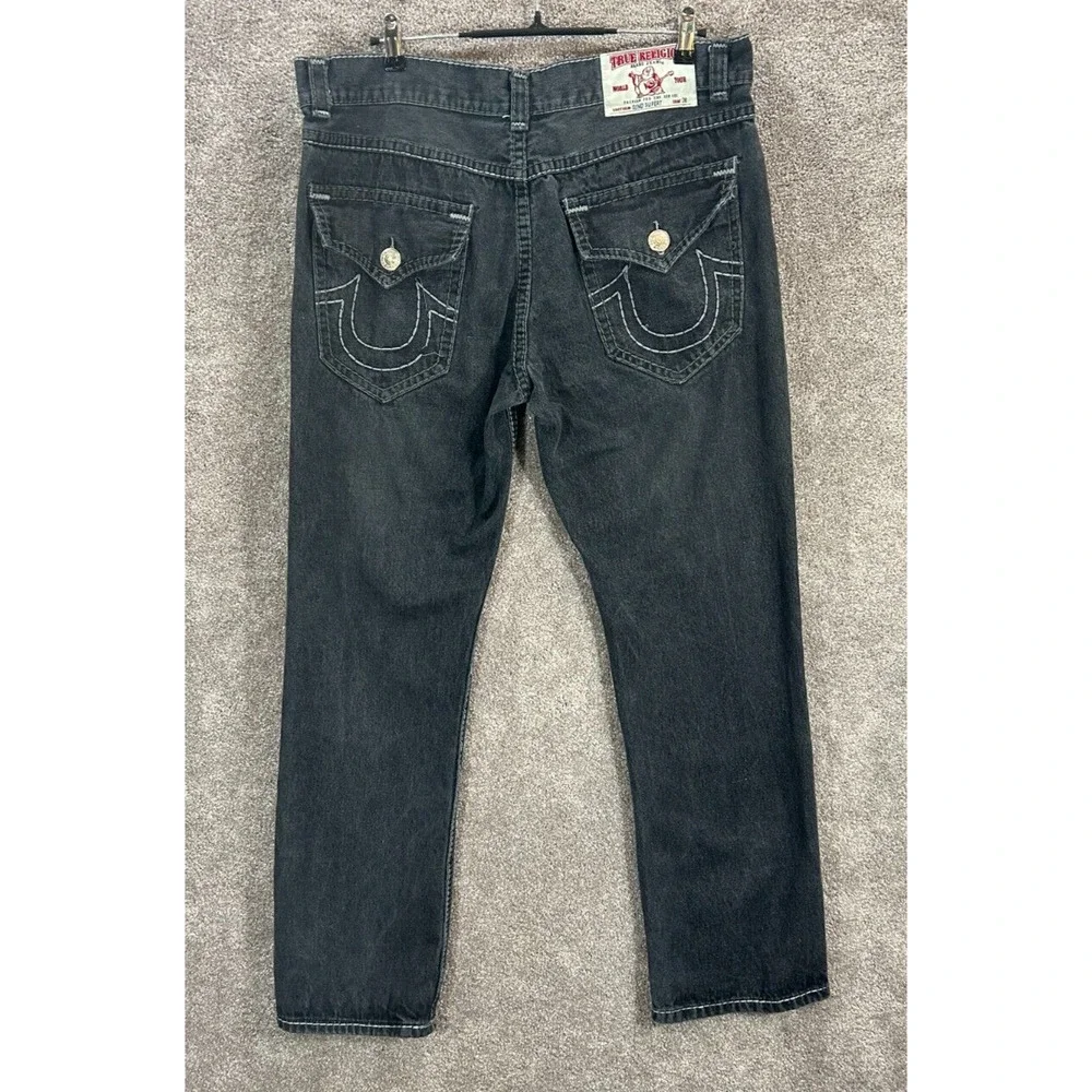 *True Religion Jeans Mens 38 Black Distressed Measures 38X33 Geno Straight‎ Y2K